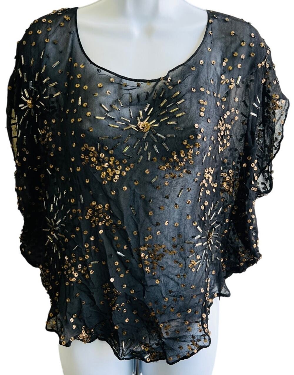 Jan’s Pirate Booty Sheer Black Sequin Crop Top Boho Festival One Size